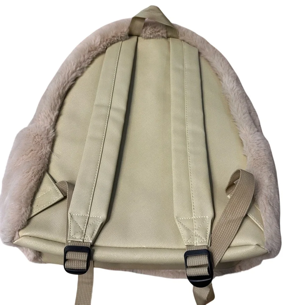 Iscream 16‎ In Furry Fun Backpack Tan Animal Print Pockets Soft Fuzzy Fur Viral